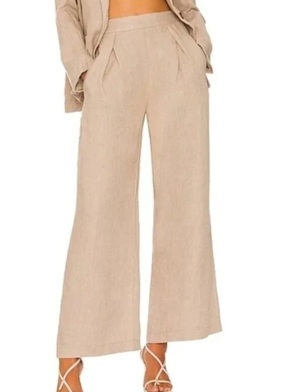 Free People Womens L 100% Linen Wide Leg Pant Can't Get Enough Summer OB1535235
